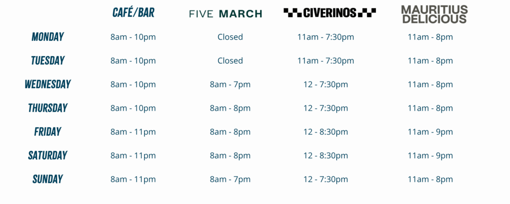 canteen opening hours at lost shore from july 2025